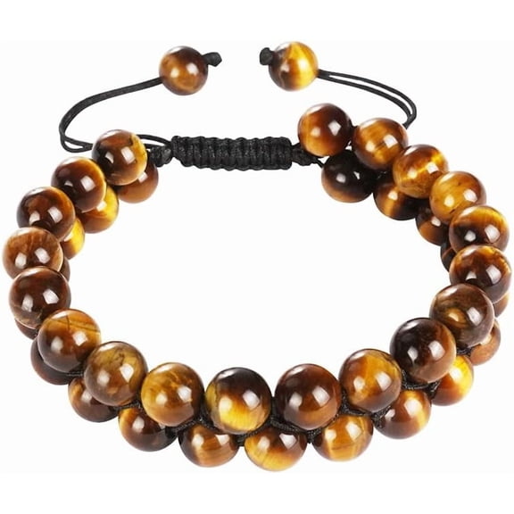Tiger Eye Bracelets for Men,2 Layers 8mm Tiger Eye Beads Bracelets Nature Protection Crystals Adjustable Braided Beaded Bracelets Premium Nature Gemstone Men Bracelets Jewelry for Men Father