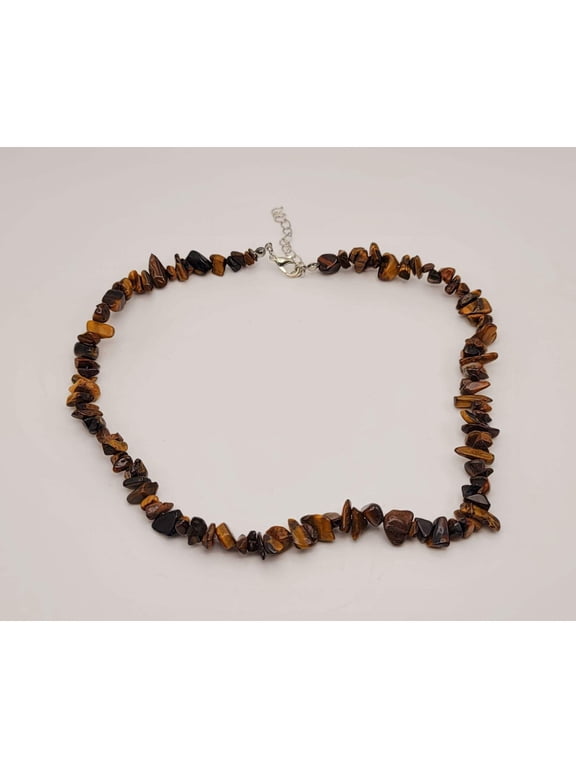 Tiger Eye Choker Necklace Silver tone Gorgeous Choker Chip Stones