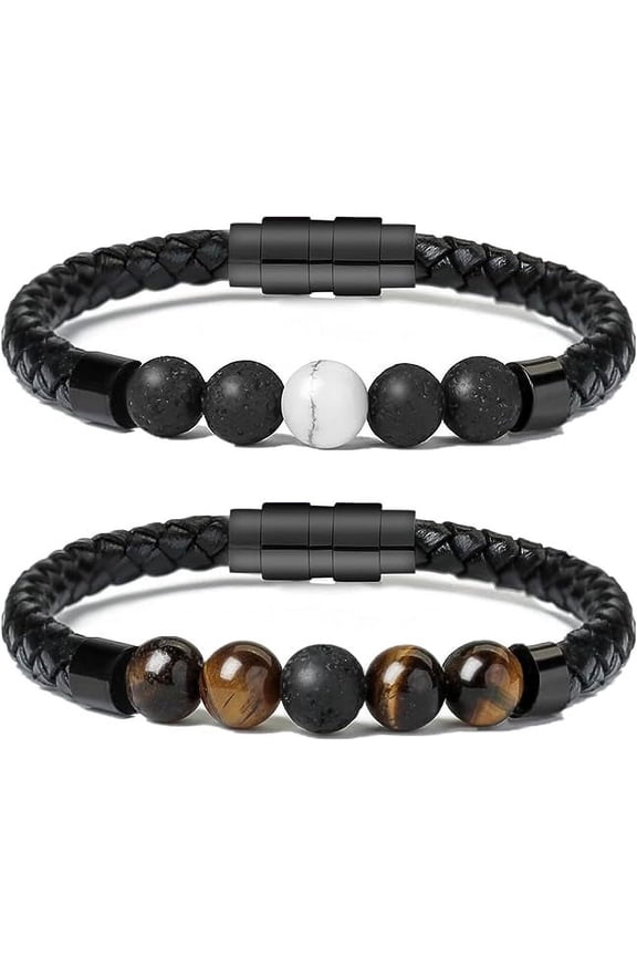 Tiger Eye Cremation Jewelry Lava Stone Urn Bracelet for Ashes for Women Men Chakra Healing Balancing Genuine Leather Memorial Bracelets