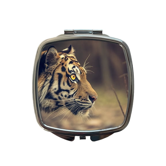 Tiger Eye Face Side View Travel Makeup Handbag Purse Small Pocket Compact Mirror