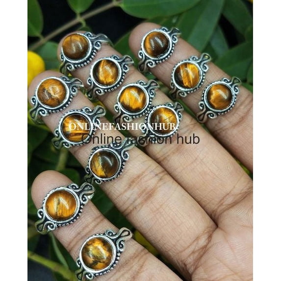 Tiger Eye Gemstone 925 Sterling Silver Plated Handmade 100pcs Ring