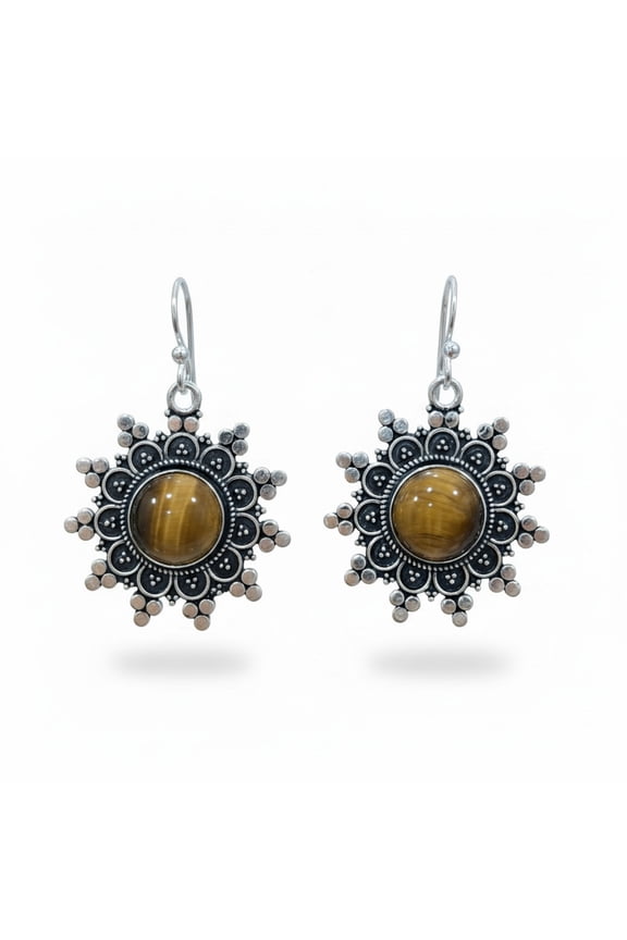 Tiger Eye Gemstone Drop Earring for Women Handmade Fashion Designer Silver Plated Boho Earring
