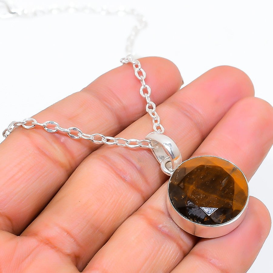 Men's Handmade Tiger Eye store Gem 925 Pendant Necklace