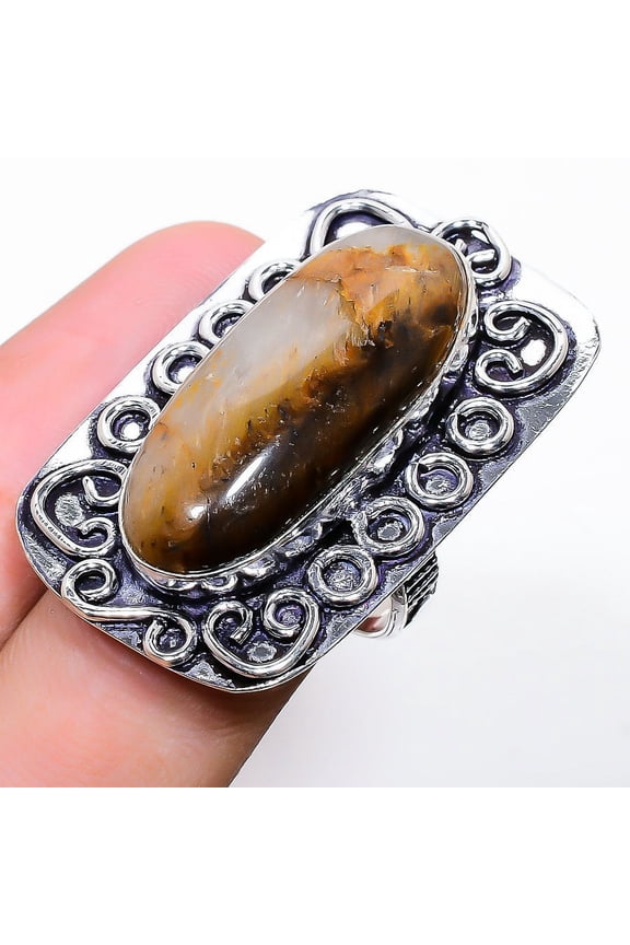 Natural Tiger Eye Gemstone Handmade 925 Sterling Silver Ring Size 7.5