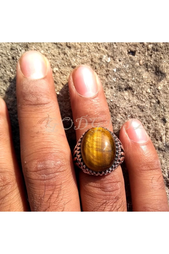 Tiger Eye Gemstone Ring for Men: Handmade 925 Sterling Silver, Turkish Style