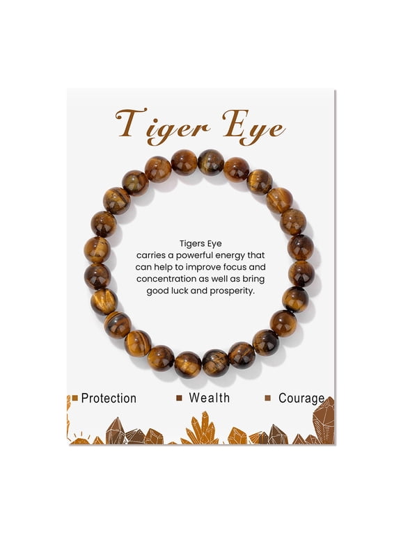 Tiger Eye Gemstone Round Beaded Flower Adjustable Stretch Bracelet Brown White T132
