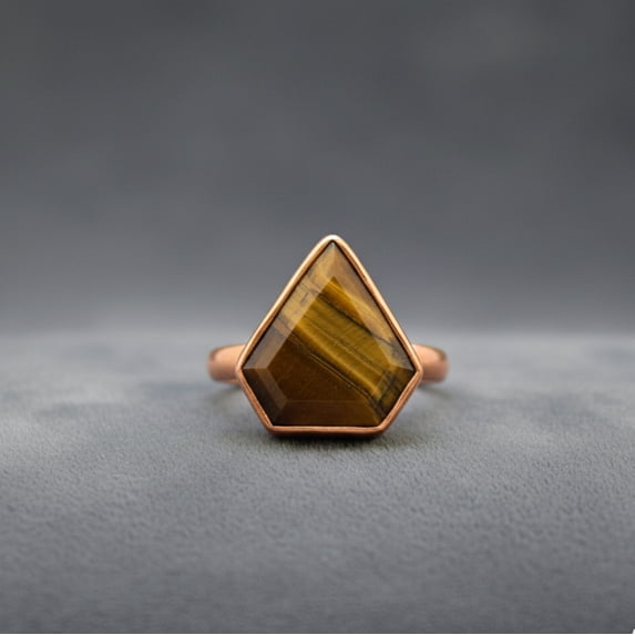 Tiger Eye Kite Shape Statement Ring, 925 Sterling Silver, Minimalist Boho Jewelry, Handmade Promise Ring