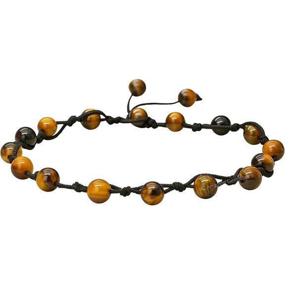 Tiger Eye (Knotted) Crystal Anklet, 6mm Beads Anklet for Women