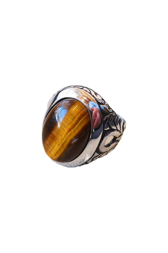 Tiger Eye Mans Ring, Natural Tiger Eye Ring, Birthstone Ring, Silver Jewelry, 925 Silver Ring, Birthday Gift, Heavy Mens Ring, Arabic Design, Ottoman Style Ring, Christmas, Turkey Mens Signet Ring