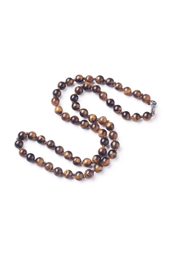 Tiger Eye Necklace Beaded Stone Stainless Steel Lobster Clasp 18" Z488