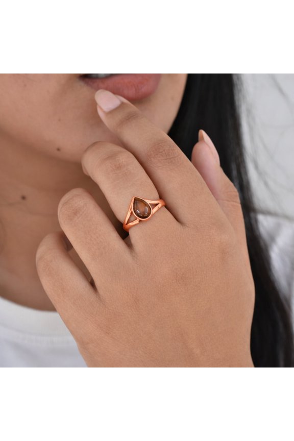 Tiger Eye Pear Shape Statement Ring, Solid Pure Copper Ring, Minimalist Bohemian Ring