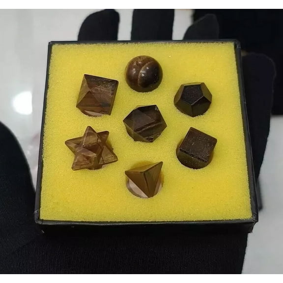 Tiger Eye Platonic Solids Geometry Set 7 Pieces with Premium Box