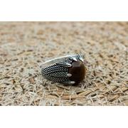 Tiger Eye Ring, Mens Handmade Ring, Turkish Handmade Ring, Claw Ring, Ottoman Ring, Mens Jewelry, Gift for Him, 925k Sterling Silver Ring