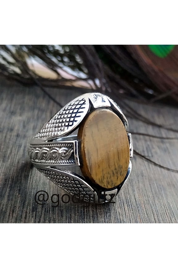 Tiger Eye Ring | Tiger Eye Gemstone | 925 Sterling Silver Ring | Ring For Men | Ottoman Ring For Men | Tiger Eye Stone Rings | Silver Ring