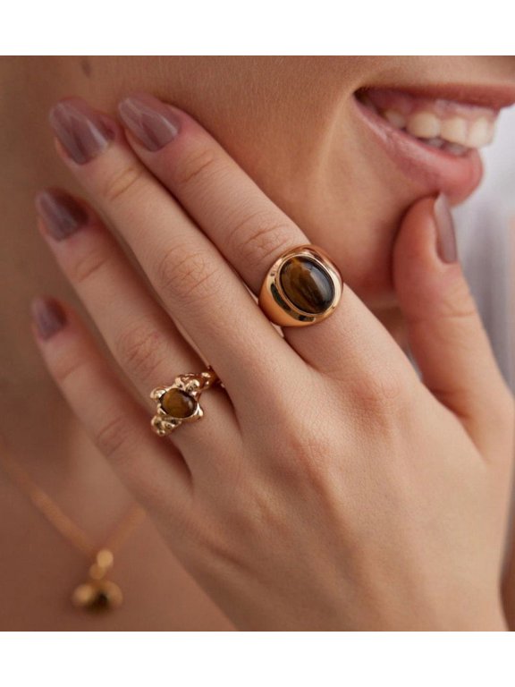Tiger Eye Ring, Tigers Eye Signet Ring, Gold Filled Ring, Gold Statement Ring, Gemstone Ring, Adjustable Ring, Gift for Her& Him