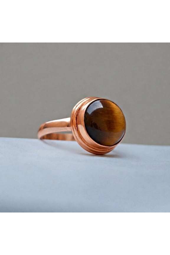 Tiger Eye Round Statement Ring, 925 Sterling Silver, Minimalist Handmade Bohemian Ring, Everyday Wear Jewelry