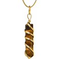 thumbnail image 1 of Tiger Eye Spiral Pencil Point Necklace for Women, Golden Wire Wrapped Point Pendant, 1 of 2