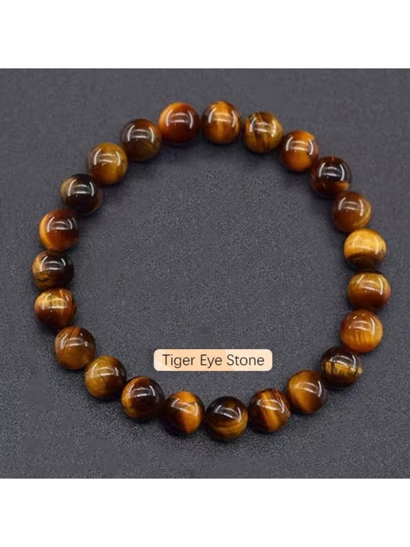 Tiger Eye Stone Healing Crystal Bracelet for Women Men, 8mm Natural Gemstone Stretch Beaded Bracelet for Courage, Strength, Protection, Confidence, Prosperity, Gift for Him