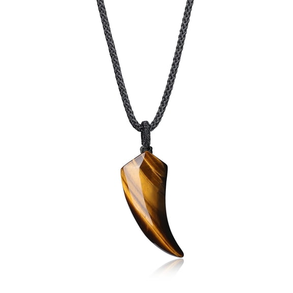 Tiger Eye Wolf Fang Money Luck Business Luck Amulet Power Stone Pendant Necklace Adjustable Length (Coai) Men's