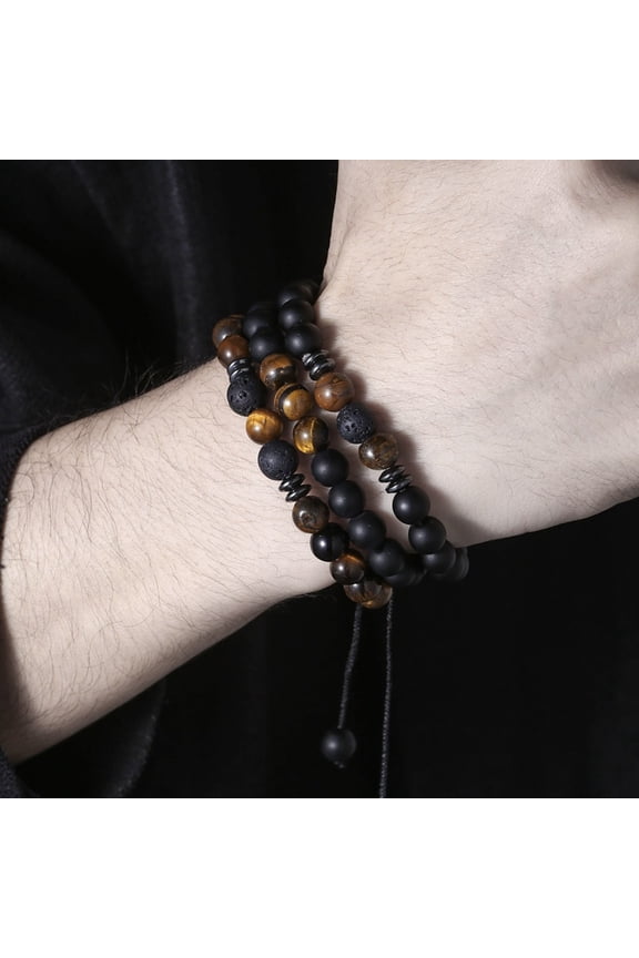 Tiger Eye and Lava Stone Bracelet Set 3 Piece Stretch Aromatherapy Diffuser Beads Men Unisex Stone Yoga Meditation Jewelry