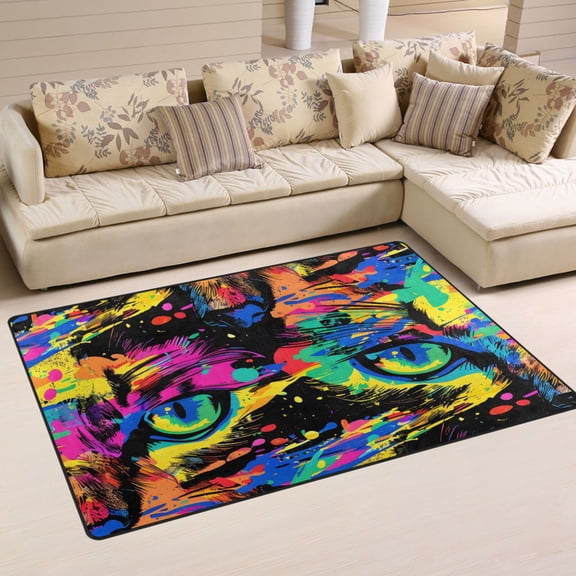 Tiger Eyes Area Rug Washable Floor Carpet Mat 60 x 39 inch for Bedroom Living Room Kids Room Home Decor