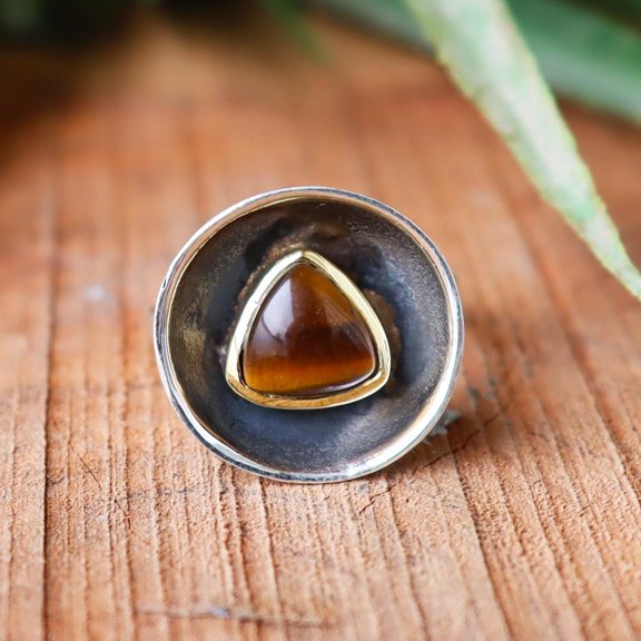 Tiger Eyes Gemstone Ring, 925 Sterling Silver Ring, Triangle Gemstone Ring, Natural Tiger Eye Ring, Charm Ring, Personalized Gift For Her,.,