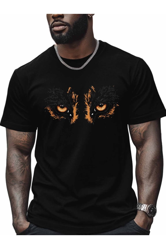 Tiger Eyes Men's T Shirts Animal T-Shirt for Men Crew Neck Tees Cotton Tops, Black, XL