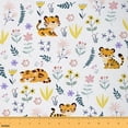 thumbnail image 1 of Tiger Fabric By the Yard,Cartoon Safari Animal Decorative Fabric,Vintage Flower Floral Upholstery Fabric,Rustic Farmhouse Botanical Indoor Outdoor Fabric,Orange Black,10 Yards, 1 of 5