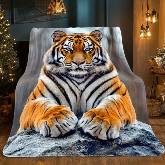 Tiger Face Blanket Ultra Soft Lightweight Flannel Cozy Warm Throw Suitable for Camping Travel Adorable Tiger Portrait Bedspread Machine Washable Bedding Gift for & (Multi Use on Sofa Bed)