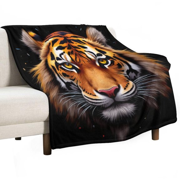 Tiger Face Graphic Print(1) Blanket Soft Throw Warm Lightweight Plush Blanket for Couch Bed Sofa