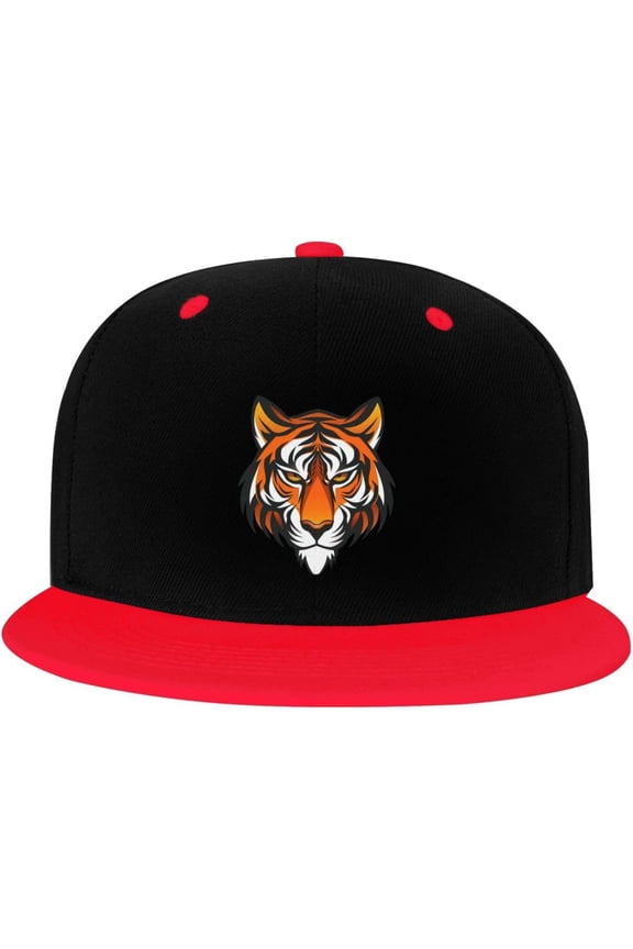 Tiger Face Hip Hop Hat Two Tone Flat Bill 6 Panel Cap Unisex