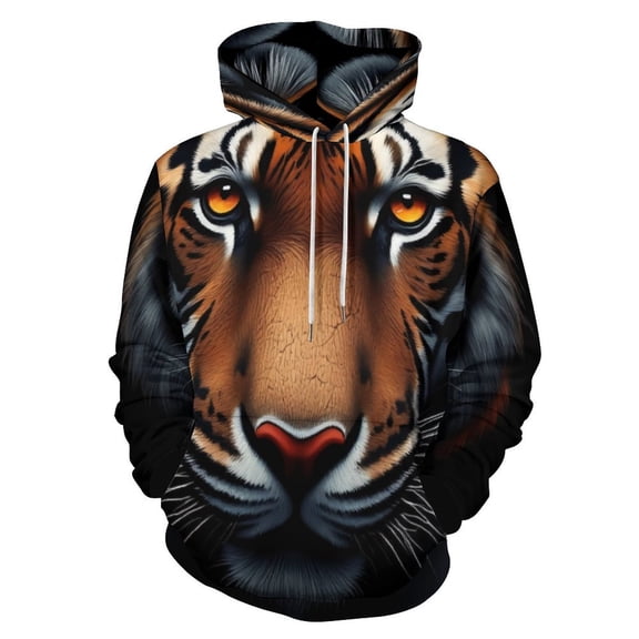 Tiger Face Illustration Men's Women Vintage 3D Hooded Sweatshirt - All-Season Loose Fit Streetwear