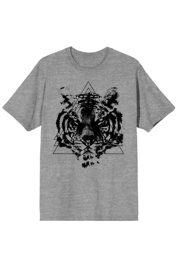 Tiger Face In Triangle Men's Athletic Heather T-shirt-Large