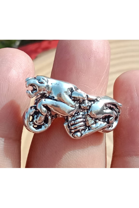 Tiger Face Motorcycle Men's Ring 925 Sterling Silver Handcrafted Bikers Jewelry Gothic Punk Ring Solid Silver Ring