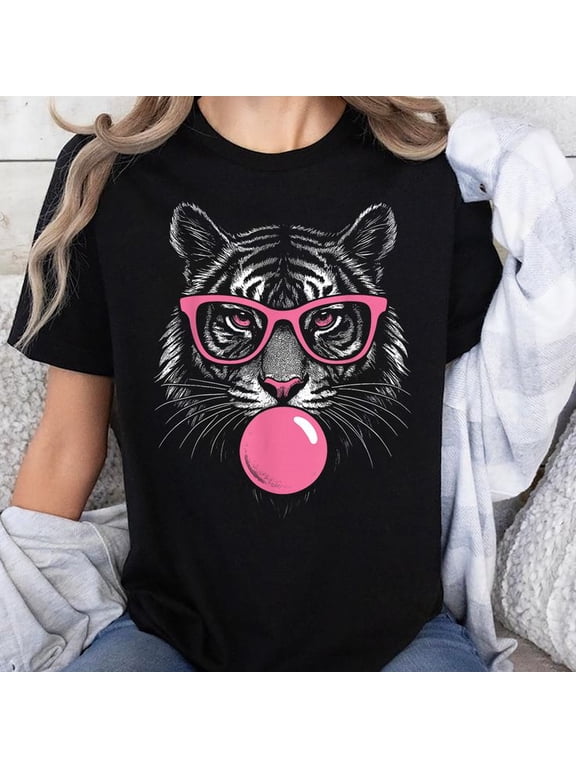 Tiger Face Pink Sunglasses Wild Animal Jungle Women Girls T-Shirt Unisex, Sizes S-5XL, Tbun