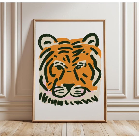 Tiger Face Poster Abstract Animal Wall Art Orange Folk Style Print 2