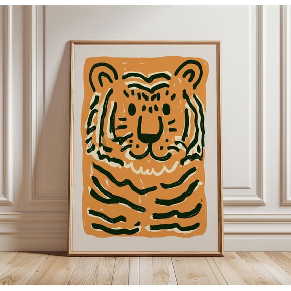 Tiger Face Poster Abstract Animal Wall Art Orange Folk Style Print