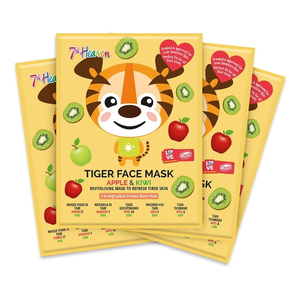 Tiger Face Sheet Mask Multipack by 7th Heaven for Kids - 4 Pc Mask