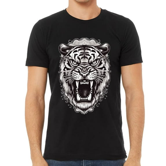 Tiger Face Short Sleeve T-Shirt - Black and White T-Shirt - Wild Animal Short Sleeve Tee