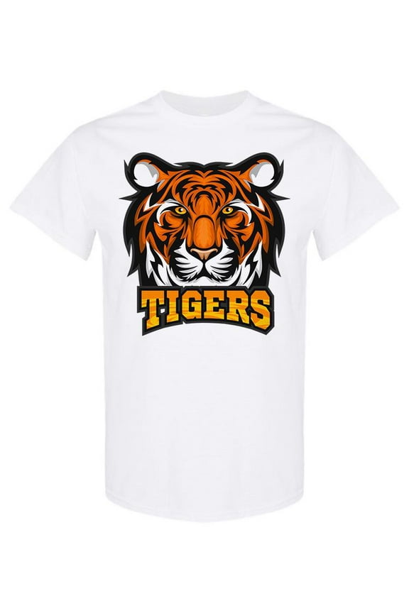 Tiger Face Sport Mascot T-Shirt Men -Image by Shutterstock, Male x-Large
