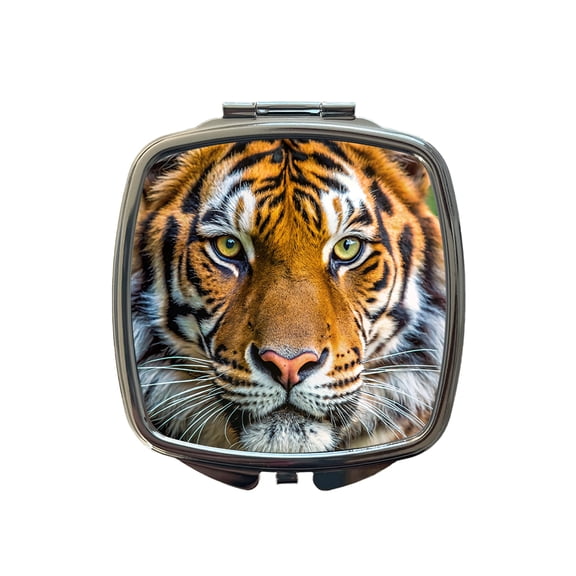 Tiger Face Travel Makeup Handbag Purse Small Pocket Compact Mirror