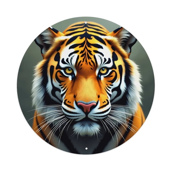 Tiger Face Vintage Round Metal Tin Sign Nostalgic Metal Sign Home Decor for Bar Garden Kitchen Restaurant Garage 8x8 Inch