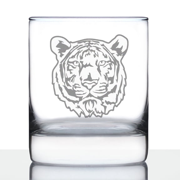 Bevvee Whiskey Rocks Glass 10.25 oz Tiger Face Gifts for Whiskey Enthusiasts Glassware & Drinkware