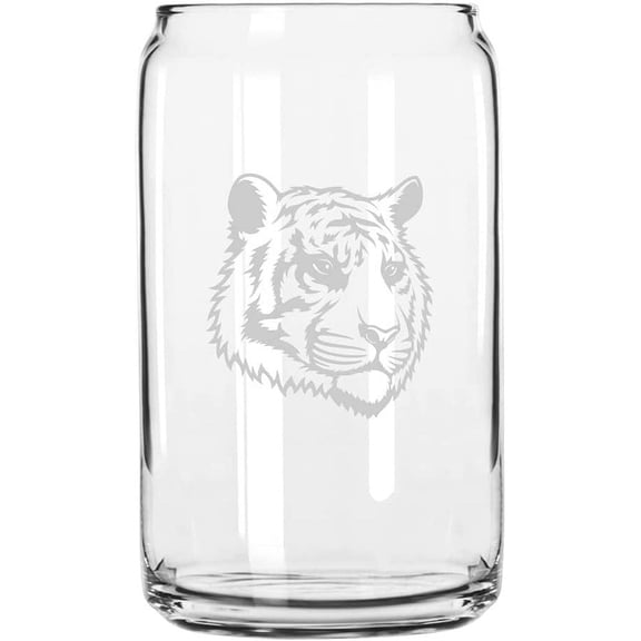 Tiger Face Zoo Animal Themed Etched 16oz Libbey Can Glass