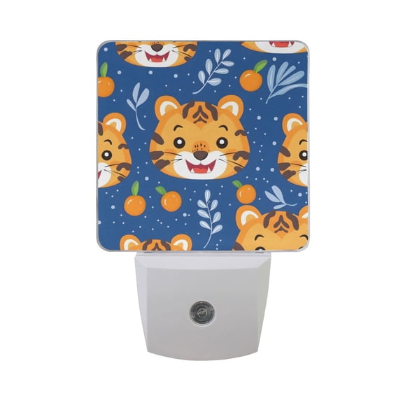 Tiger Face and Persimmon Night Light 2 Pack LED Nightlight Plug into Wall Dusk to Dawn Sensor Soft White