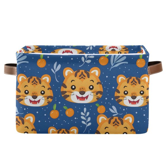 Tiger Face and Persimmon Storage Bins with Handle Fabric Organizer Basket Foldable Box 1 Pack 14.2x10.2x8.3