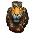 thumbnail image 1 of Tiger Face with Autumn Leaves Men's Women Vintage 3D Hooded Sweatshirt - All-Season Loose Fit Streetwear, 1 of 6