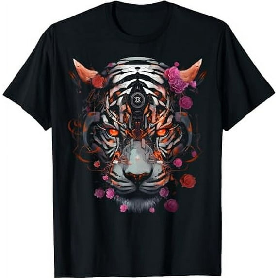 Tiger Fantasy Flowers - Animal Art Tiger T-Shirt