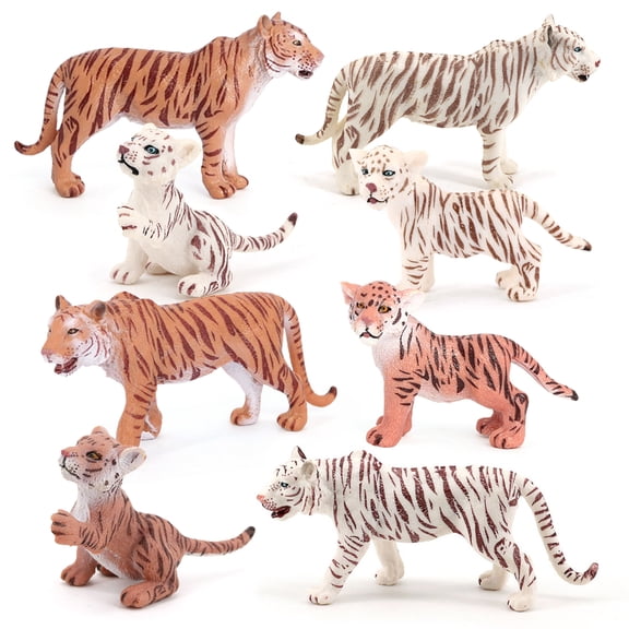 Tiger Figures 8PCS Jungle Animal Toys Figurines Decoration Christmas Birthday Gift Education
