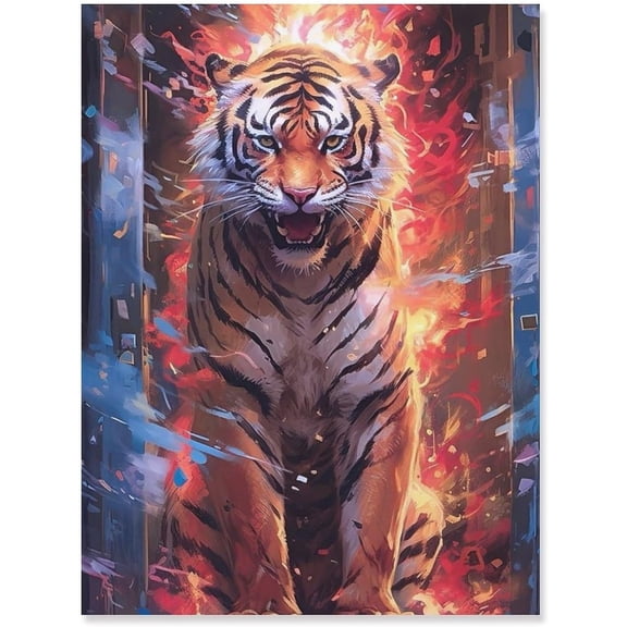 Tiger and Fire Canvas Decor Painting Sci-Fi Anime Style Wallpaper Art Panel Wall Picture Poster Wall Hanging Sofa Background Painting Entrance Wall Decor Painting 12x16 inch Unframed